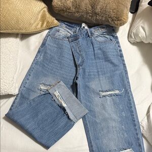 Classic Blue Distressed womens Jeans